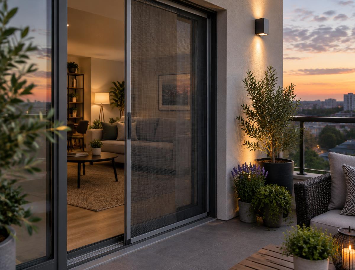 Apartment balcony sliding mosquito net door